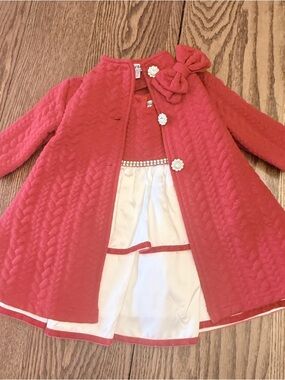 Blueberi Boulevard Red Quilted Infant Dress & Pea Coat Set Sz 12 mo. EUC BBB